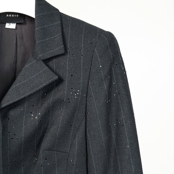 Akris Black Pinstripe-Wool Rhinestone-Embellished Blazer - Picture 4 of 11